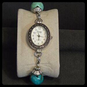 Beehive Swap Watch Women OS Turquoise Beaded Stretch Bracelet Jewelry